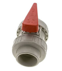 PP-H 2-Wege-Kugelhahn 2fach Überwurfmutter 63 mm FKM