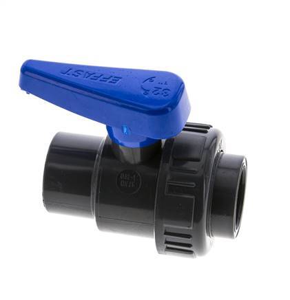 PVC 2-Wege-Kugelhahn 1fach Überwurfmutter 32 mm Buchse EPDM