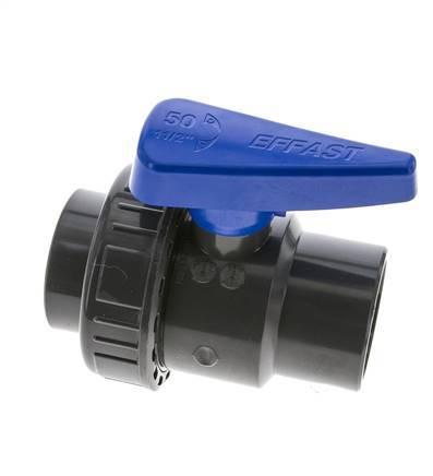 PVC 2-Wege-Kugelhahn 1fach Überwurfmutter 50 mm Buchse EPDM