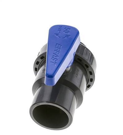 PVC 2-Wege-Kugelhahn 1fach Überwurfmutter 50 mm Buchse EPDM