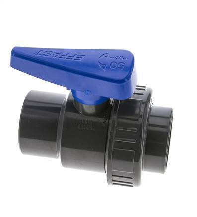 PVC 2-Wege-Kugelhahn 1fach Überwurfmutter 50 mm Buchse EPDM