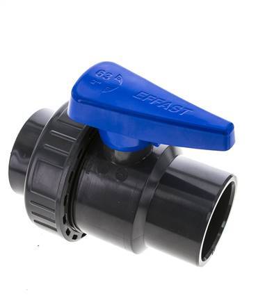 PVC 2-Wege-Kugelhahn 1fach Überwurfmutter 63 mm Buchse EPDM
