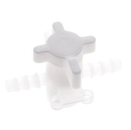 PVDF 3-way Ball Valve 1/4'' (6 mm) Hose Barbs