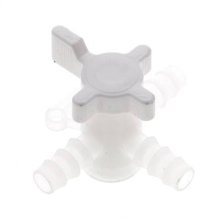 PVDF 3-Wege-Kugelhahn 3/8'' (9 mm) Schlauchverschraubungen