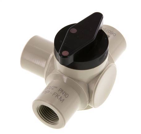 PP 3-way Ball Valve G 1/2'' FKM Vacuum