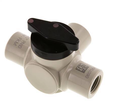 PP 3-way Ball Valve G 1/2'' FKM Vacuum