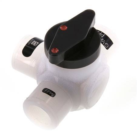 PFA 3-Wege-Kugelhahn G 1/2'' FKM Vakuum